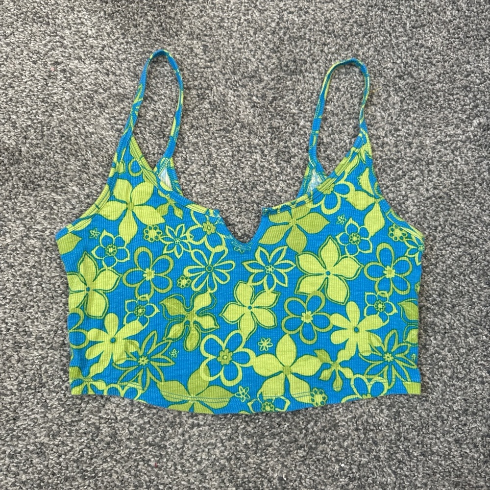 PacSun Blue and Green Fitted Crop Camisole